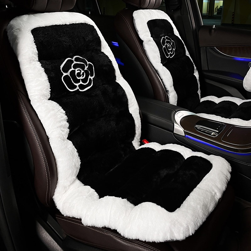 Car Cushions Winter Plus Suede Thickened Mountain Tea Flowers In-car Cushions Winter Plush Warm Backrest Integrated Seat Cushion-Taobao