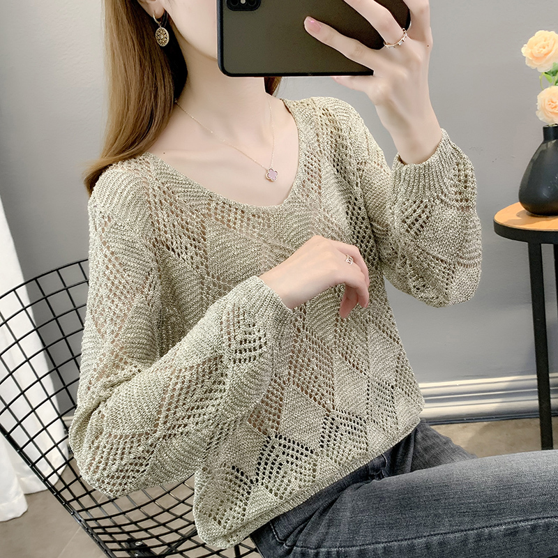 Early Spring and Autumn Clothing 2026 New Sweater Knitwear Women's Thin Cardigan Coat Hollow-Out Outerwear Loose Long-Sleeved Top
