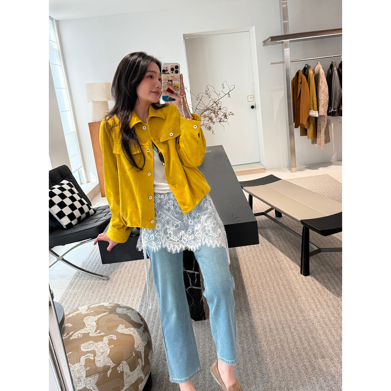 Msrm Early Spring m Style Imported Lambskin Retro Plaid Print Short Casual Stand Collar Jacket New Model 3166