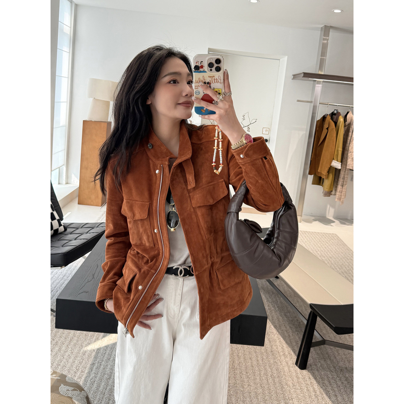 Msrm Retro Soft Matte Imported Sheepskin Suede Leather Old Money Traveler Hunting Leather Jacket 2695