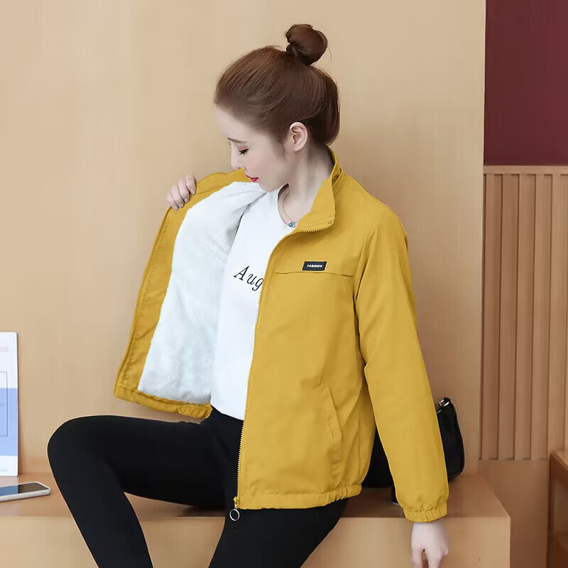 Fleece-Lined/Non-Fleece Short Stand-Up Collar Jacket 2024 Autumn and Winter New Style Women's Korean Version Versatile Casual Baseball Jacket