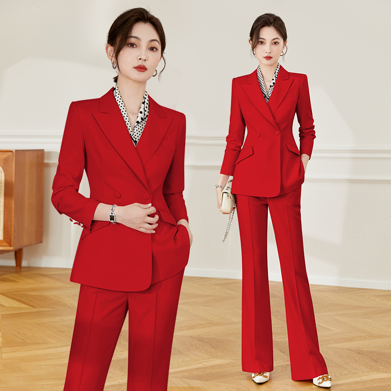 Red Suit Set for Women, Fashionable and Elegant, High-End Suit Jacket, Suitable for Cocktail Parties, Annual Meetings, Event Hosting, Professional Formal Wear