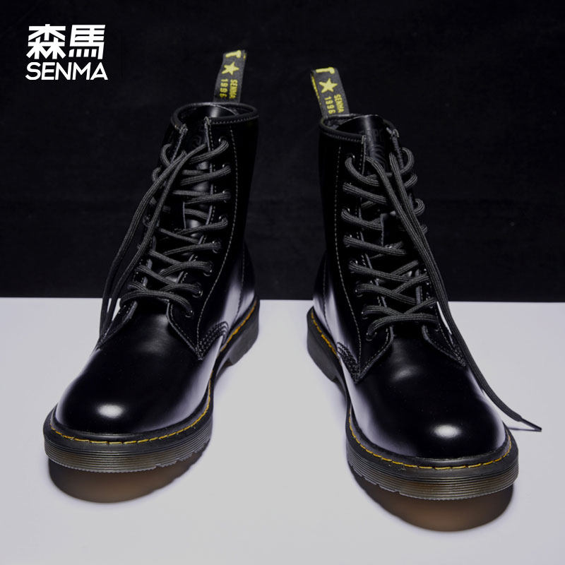 Semir Martin boots men's high-top British style winter warm plus velvet thick-soled retro black locomotive tooling shoes boots