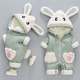 Baby winter jumpsuit baby full moon coat newborn plus velvet thickened quilted go-out clothing hugging rabbit romper