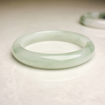 Natural Xinjiang Tianshan Emerald Bracelet Ice Waxy Floating Flower Jade Bracelet Flat Round Bar Gold Silk Jade Temperament Versatility Shows White National Style
