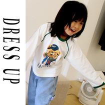 Girls long sleeve top 2 year old baby autumn cotton 3 bear T-shirt thin foreign atmosphere 4 children White Korean loose