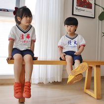 Childrens clothing 3 years old childrens summer short sleeve Tsinghua Peking University T-shirt 2021 Korean version of kindergarten uniform 4 sports suit 5