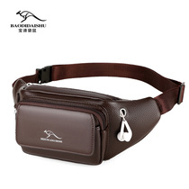 Baodi kangaroo waist bag men's real leather new slung chest bag large capacity mobile phone bag dad casual leather bag