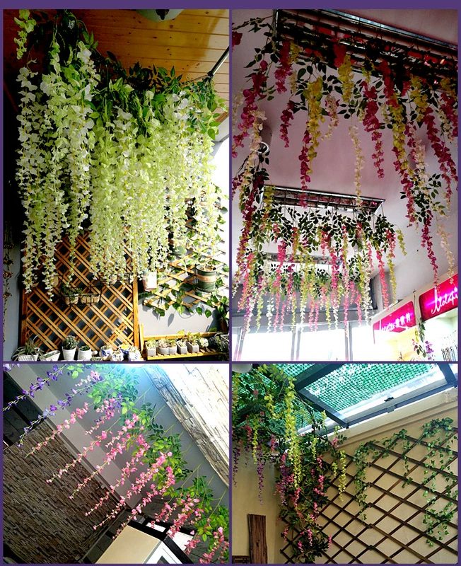 Mô phỏng Hoa Wisteria Hoa nhân tạo Vine Vine Wedding Bean Chuỗi hoa treo Hoa trong nhà Dải hoa Vine trần treo trang trí - Hoa nhân tạo / Cây / Trái cây