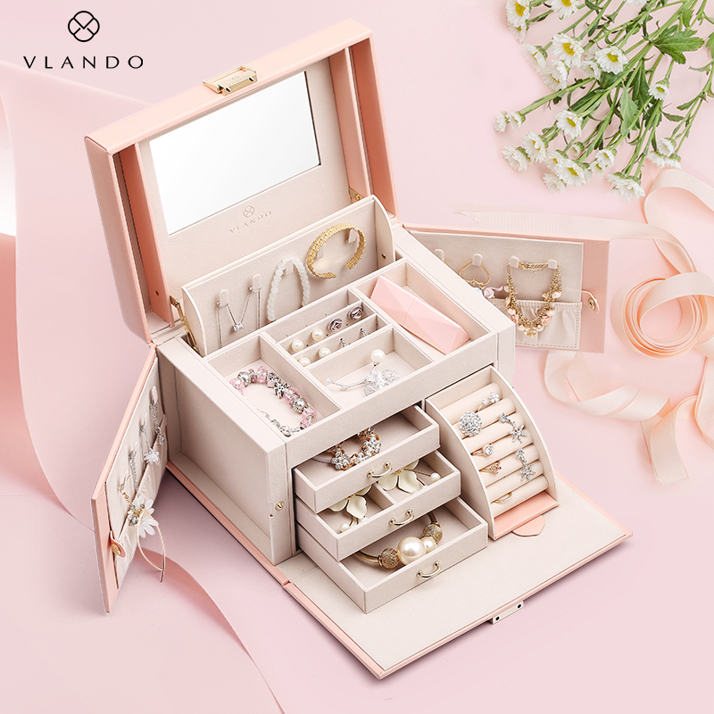 Wei Ran Duo jewelry box exquisite ring earring necklace large capacity jewelry storage box flannel high-end wedding gift