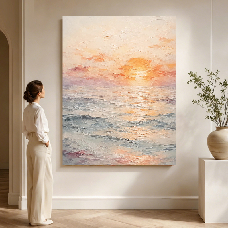Hand-Painted Oil Painting of Sunrise in Dongfang Village, Abstract Cream-Style Living Room Decorative Painting with a High-End Texture Hand-Painted Oil Painting of Sunrise in Dongfang Village, Abstract Cream-Style Living Room Decorative Painting with a High-End Texture