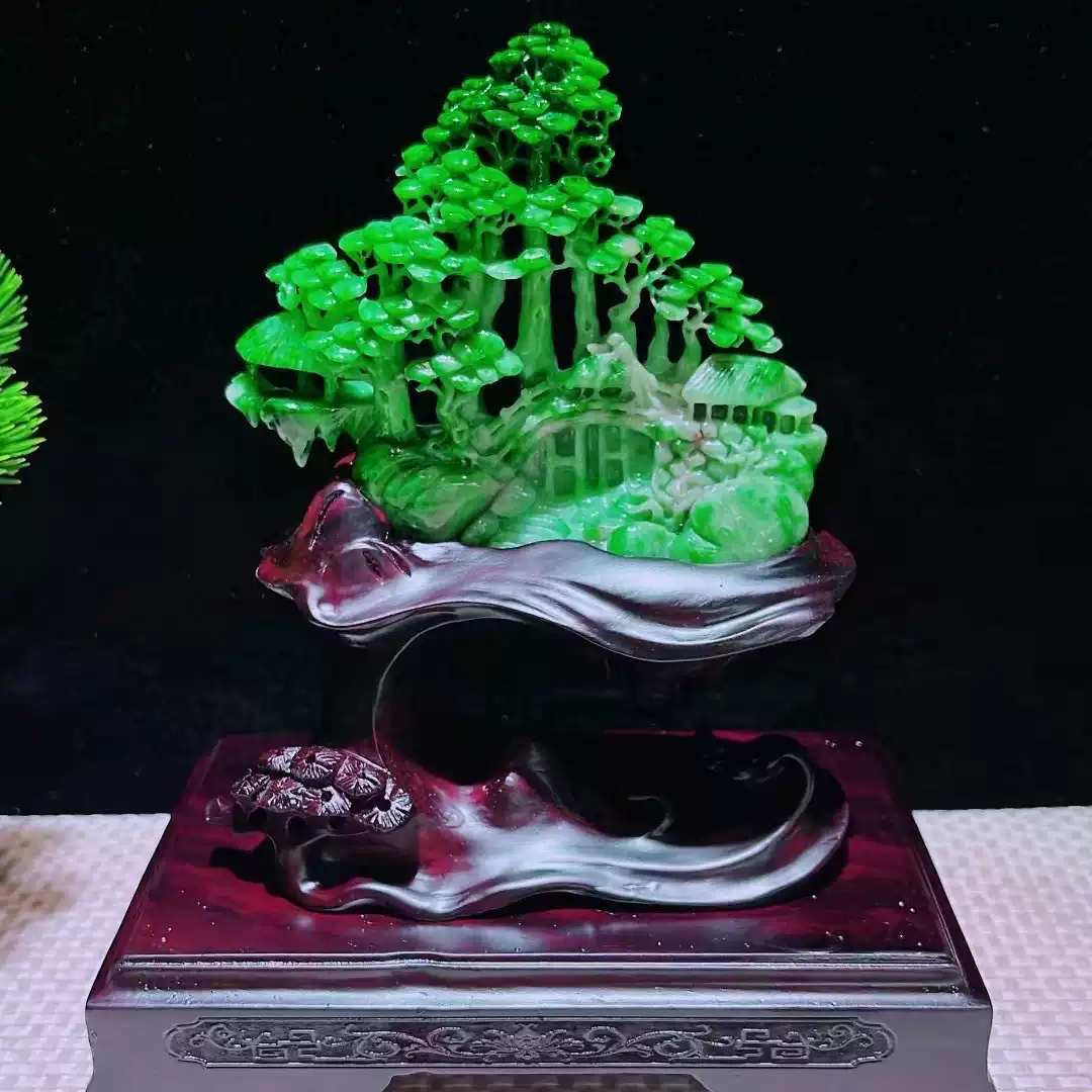 天然翡翠冰糯種精雕人物山水擺件佛公財神貔貅玉石雕刻-Taobao-Tmall