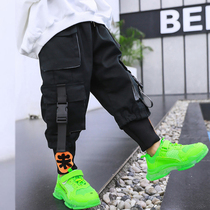 Childrens clothing Childrens pants 2021 autumn new little boy overalls handsome baby thin fashionable foreign style drawstring pants