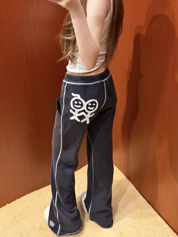 Correct Version】Urban 26Fw Stickman Embroidered Logo Flared Elastic Waist Drawstring Sweatpants Casual Trousers Correct Version】Urban 26Fw Stickman Embroidered Logo Flared Elastic Waist Drawstring Sweatpants Casual Trousers