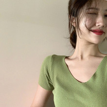 【莲香妮】夏季v领针织衫t恤