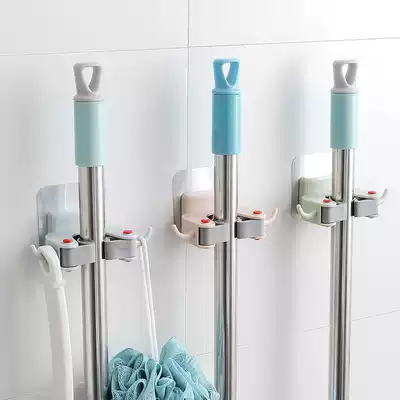 Nail-free multifunctional traceless mop rack storage powder room bathroom wall broom hanger mop clip