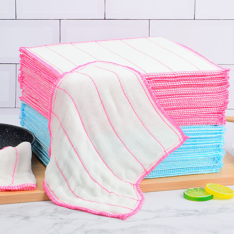 5 pieces of non-oil dishwashing cloth Kitchen rag dishwashing towel Brush bowl towel Absorbent non-hairless cleaning cloth 8 layers of cotton yarn
