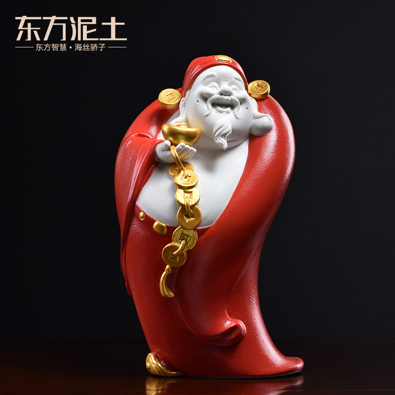 Oriental clay ceramic God of wealth ornaments office shop opening business gifts living room decorations