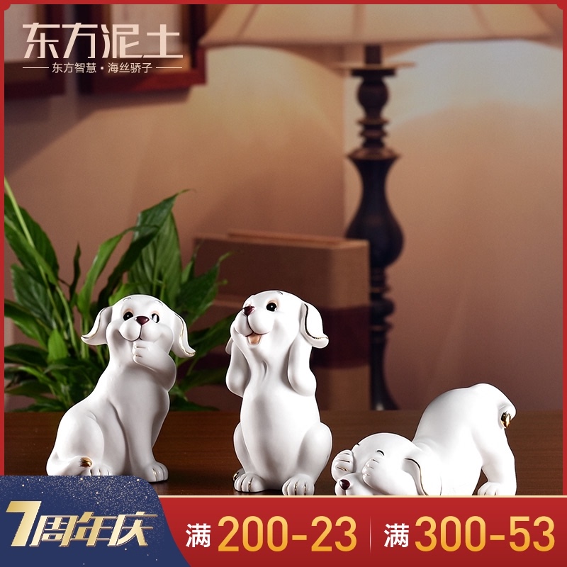 Cute ceramic zodiac dog ornaments Creative home girls room desktop decorations Craft gift ornaments ornaments trinkets