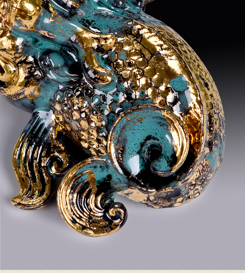 Clay ceramic east sea god beast arowana adornment handicraft animals desktop furnishing articles gold bronze see colour