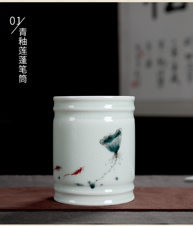 Oriental clay ceramic hand - made brush pot office desktop furnishing articles study personalization gifts