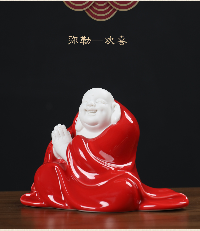 Oriental red clay ceramic China smiling Buddha maitreya furnishing articles dehua white porcelain its art desktop decoration