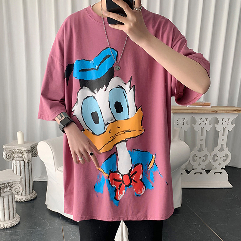 đỏ t-shirt ngắn tay ròng 桖 nhỏ thân vài thiết kế cảm giác của nam giới và phụ nữ trang phục Hồng Kông thương hiệu thời trang nửa tay áo in âm thanh xu hướng rung