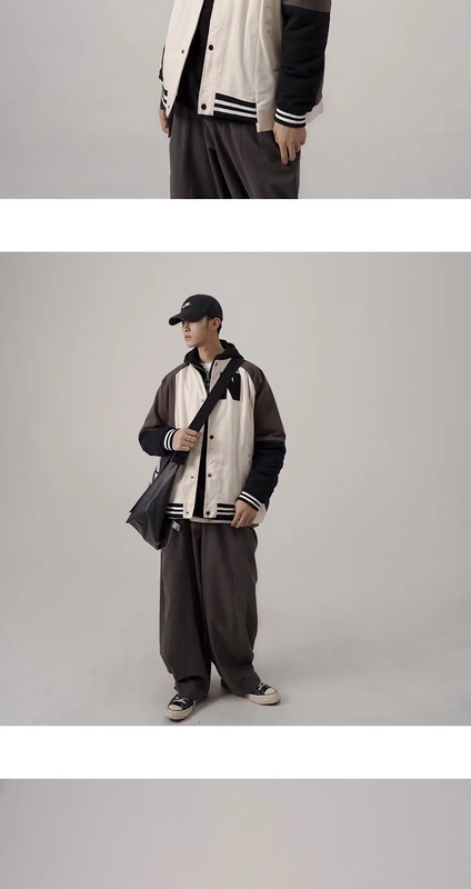 Tide thương hiệu hip-hop cộng với áo choàng đồng phục bóng chày cotton dày bé trai mùa thu đông áo khoác đẹp trai xu hướng áo khoác cotton không nắp - Bông