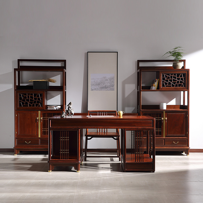 Yipu national standard mahogany new Chinese style bookcase writing desk rosewood hedgehog rosewood minimalist furniture decoration