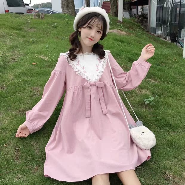 Xuân 2018 phụ nữ mới phiên bản Hàn Quốc của nữ sinh viên ngọt ngào Nhật Bản váy dễ thương thêu màu phù hợp 	váy hở eo đẹp