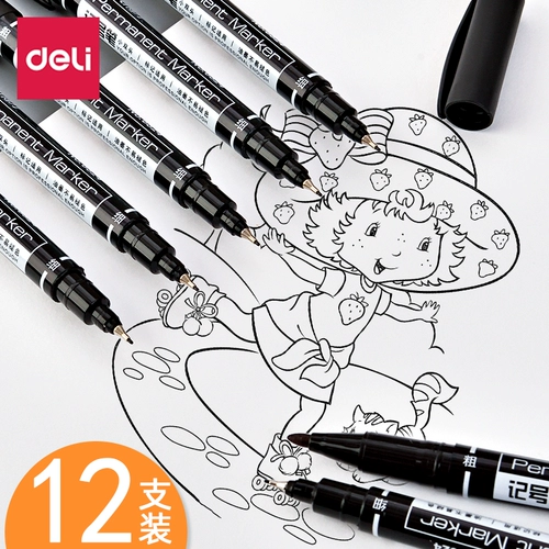 Детский художественный маркер, лайнер для рисования, черные канцтовары, 12 шт, оптовые продажи