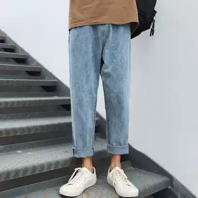 Spring and summer new trend brand jeans men's loose small feet harem pants men's Korean version of the trend all-match thin cropped pants