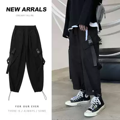 Pants men's tooling Korean version of the trend loose straight tube Joker casual trousers function handsome Hong Kong wind tie pants spring clothes