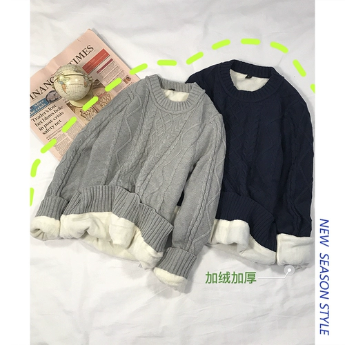 Демисезонный трендовый трикотажный утепленный свитер для влюбленных, в корейском стиле, оверсайз