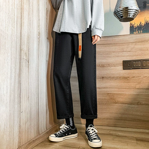 Осенние трендовые джинсы, однотонные штаны для отдыха, свободный прямой крой, в корейском стиле