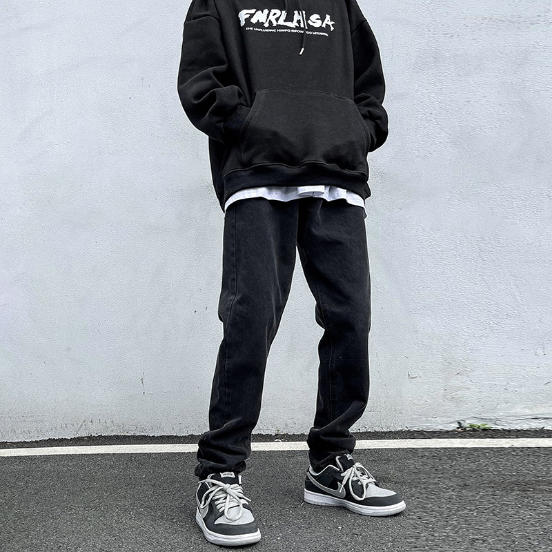 Retro jeans Men's spring autumn loose ins Tide Cards American Casual Straight Drum Pants Foundation 100 lap High Street Pants Tide