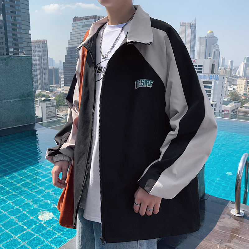 Spring and autumn season stitching stand-up collar jacket men's loose top ins tide brand Korean version of the Port wind casual handsome tooling jacket