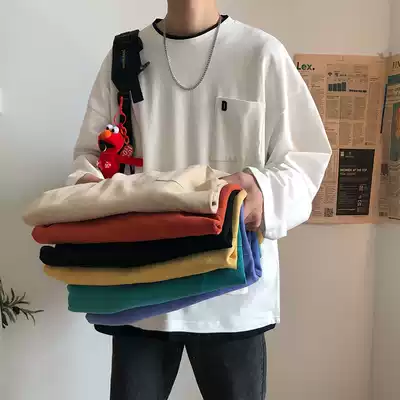 Spring and Autumn Fake Two Long Sleeve Men's Loose T-shirt Korean version of the trend Joker casual shirt Men's cotton inner coat tide