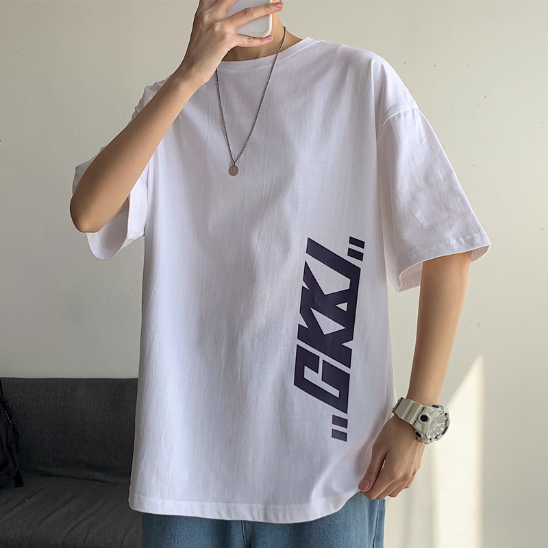 Summer short-sleeved T-shirt men's Hong Kong style casual and handsome all-match tide brand T-shirt Korean version trend loose half-sleeved top