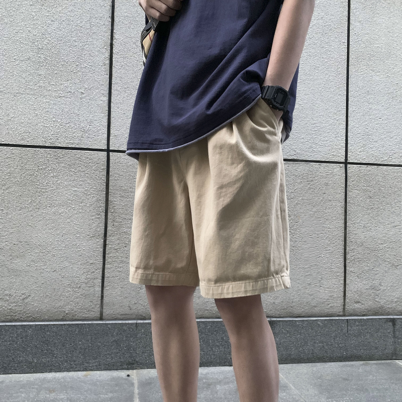 Shorts men's summer loose Hong Kong style trendy handsome solid color casual pants Korean style college style all-match straight five-point pants
