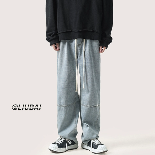 Tide, демисезонные трендовые прямые свободные джинсы, ретро флисовые штаны в стиле хип-хоп, в корейском стиле