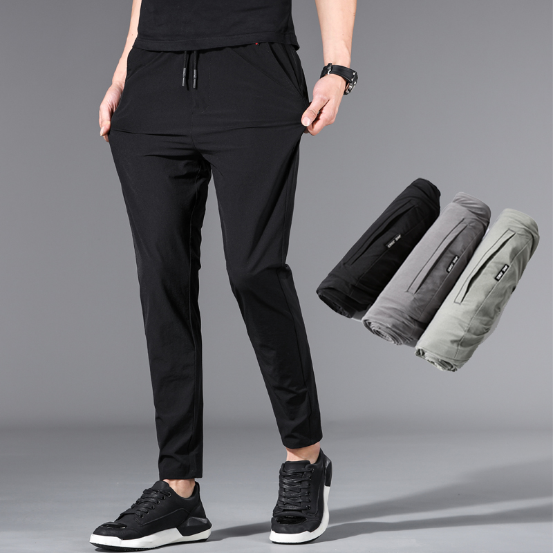 Summer large size Men's clothing casual pants tightness waist No metal pants male middle school sports trousers ice wire ultra slim fit