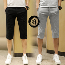 Shorts Mens Capri pants Mens casual slim five-point pants summer thin 7-point pants linen trend wear