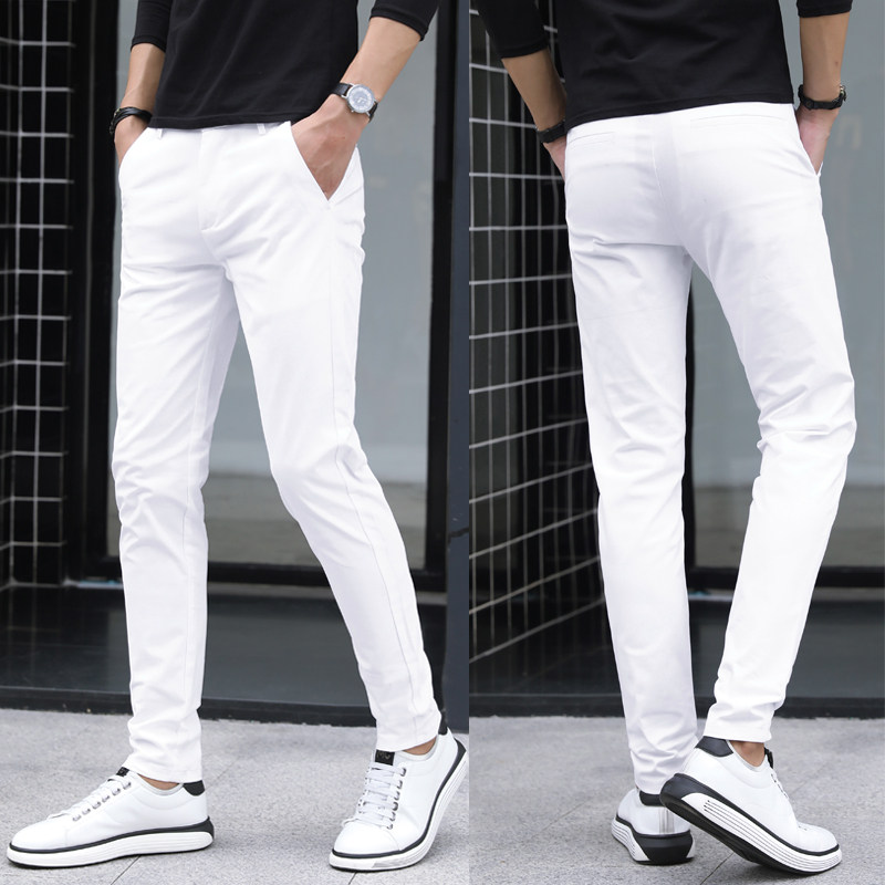 Summer men white casual pants fix pipe pants with white pants male trousers popular opaque