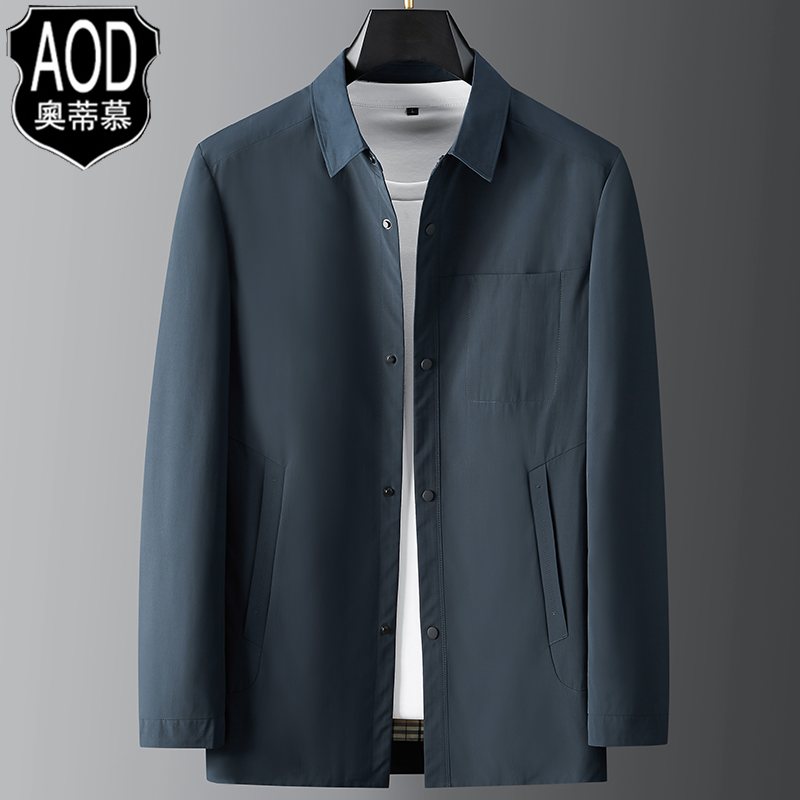 2022 Spring new flip-collar pure jacket middle-aged men's jacket Spring and autumn slim fit for men's casual blouses