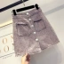 Váy len dệt kim sang trọng mang phong cách retro Hồng Kông nữ 2018 mới eo cao đơn sắc viền ngực kẻ sọc ngắn váy thủy triều chân váy xếp ly 2 tầng Váy