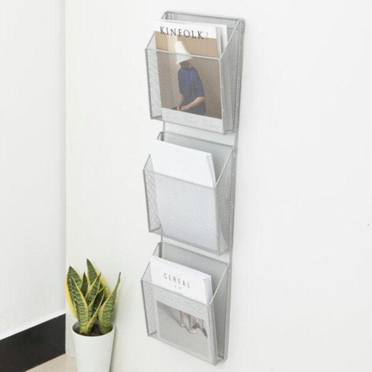 Magazine newspaper display shelf wall hanging third layer A4 file classification shelf metal iron bar