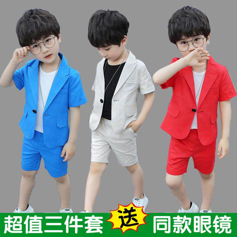 Children Suits Short Sleeve Suit Summer 2022 New Western Suit Shorts Three Sets Boys Piano Performance Handsome