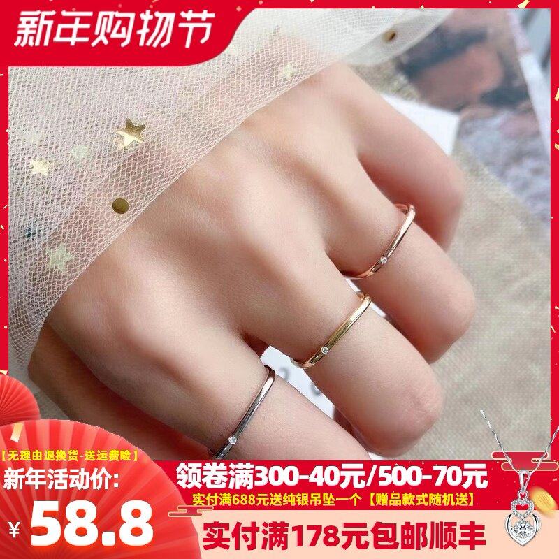 S925 small square ring female fashion personality light luxury zircon diamond index finger ring gold-plated ring open ring ring