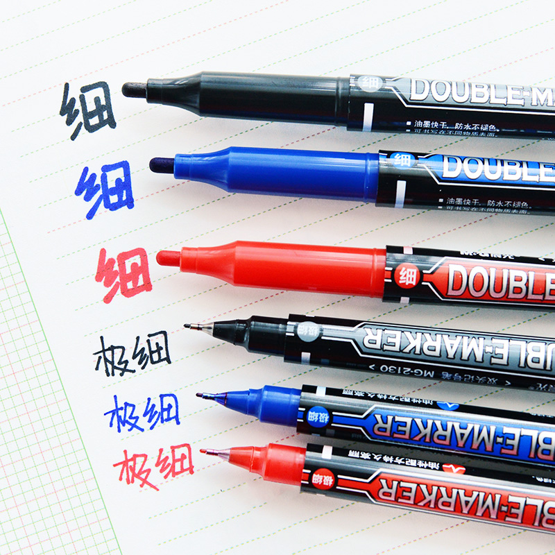 Morning light double headlong note pen black oily not off color office sign pen water-based hooking pen red blue color coarse scratches focus two ends Macpen wholesale waterproof students use fine art special
